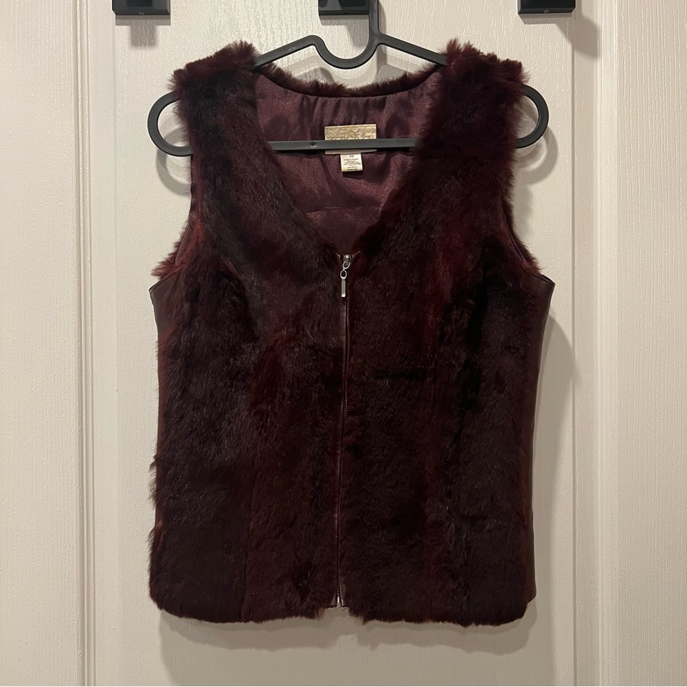 Caché 100% rabbit fur burgundy vest